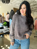 Washed Mock Neck Sweater - Plum