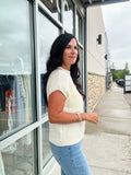 Mock Neck Short Sleeve Pocket Knit Top - Ivory