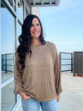 Marled Long Sleeve Ribbed Top - Brown