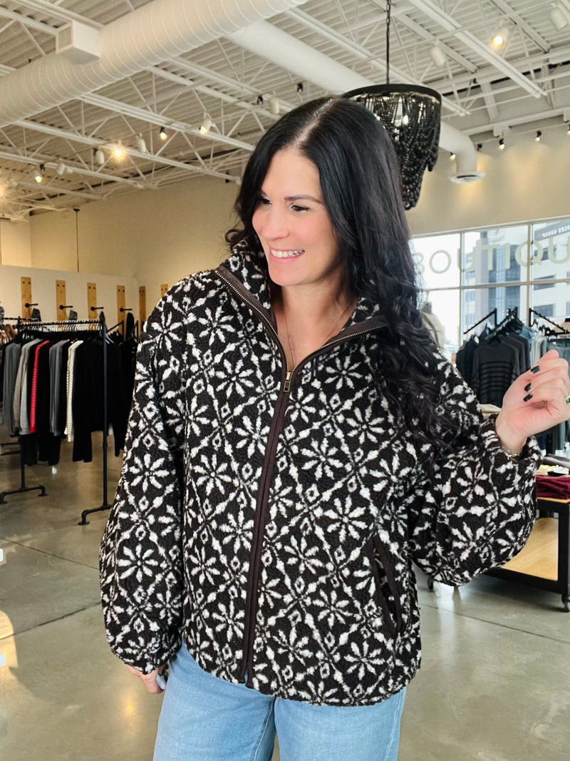 Snowflake Sherpa Jacket - Dark Brown