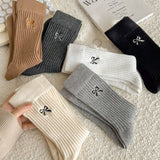 BOW EMBROIDERED CREW SOCKS - Light Grey