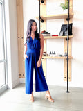 Sleeveless Surplice Cropped Jumpsuit in Royal