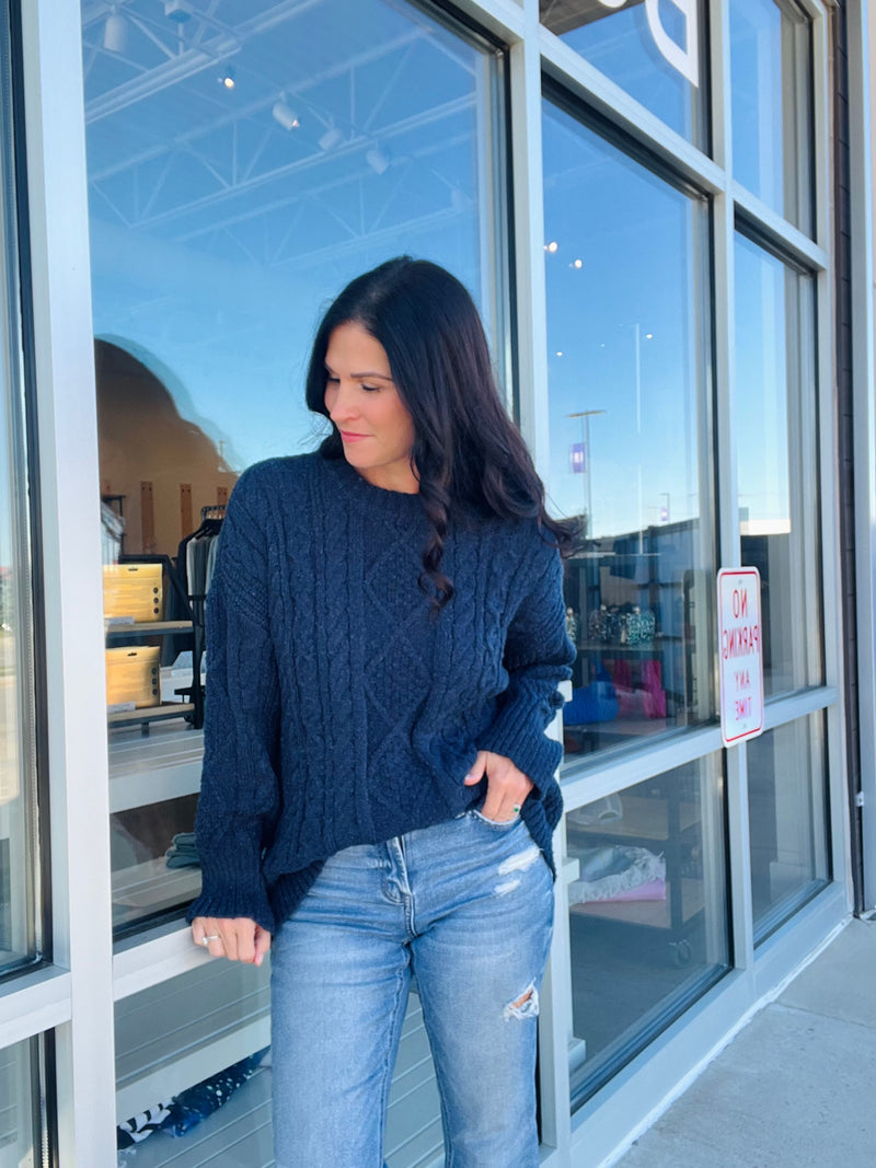 Cable Knit Sweater - Navy
