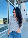 Stretchy Stripe Button Down Shirt - Charcoal