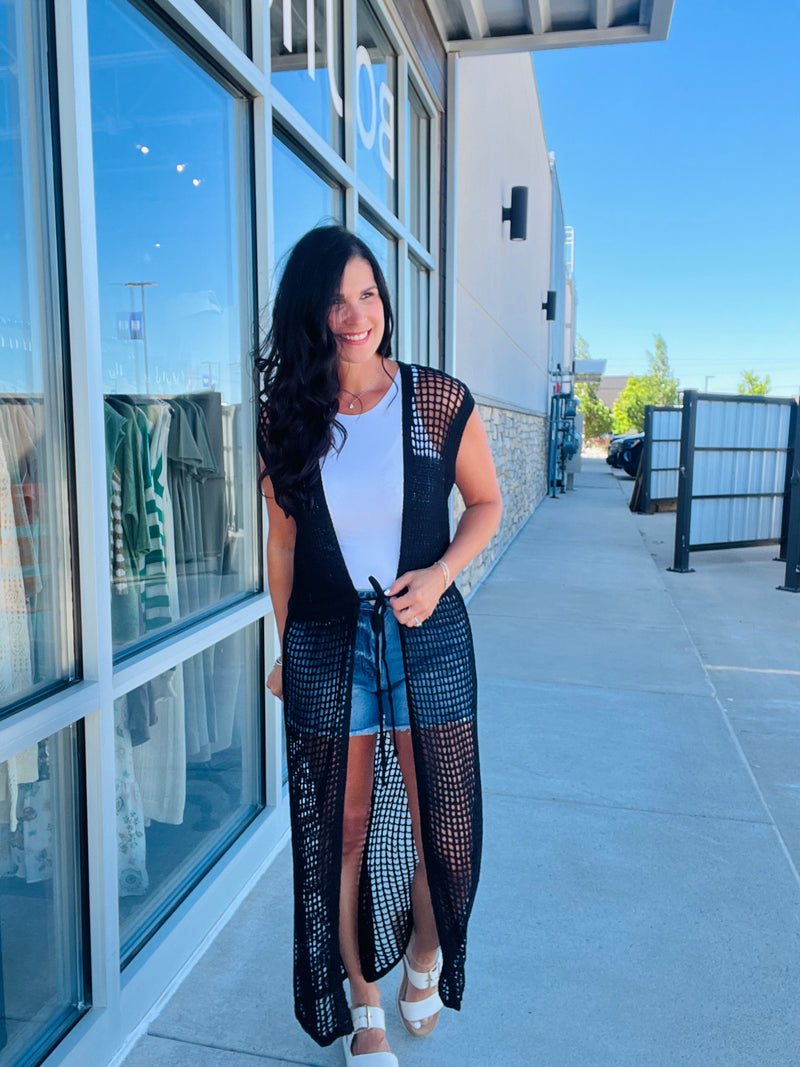 Open Weave Knit Front Tie Cardi