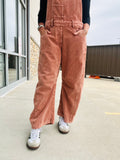 Corduroy Barrel Leg Overalls - Terra Cotta