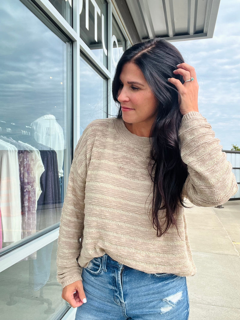Textured Stripe Breezy Sweater - Taupe