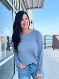 Lightweight Ribbed Detail Sweater - Slate Blue