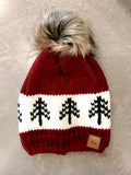 Burgundy With Green Trees Knit Hat