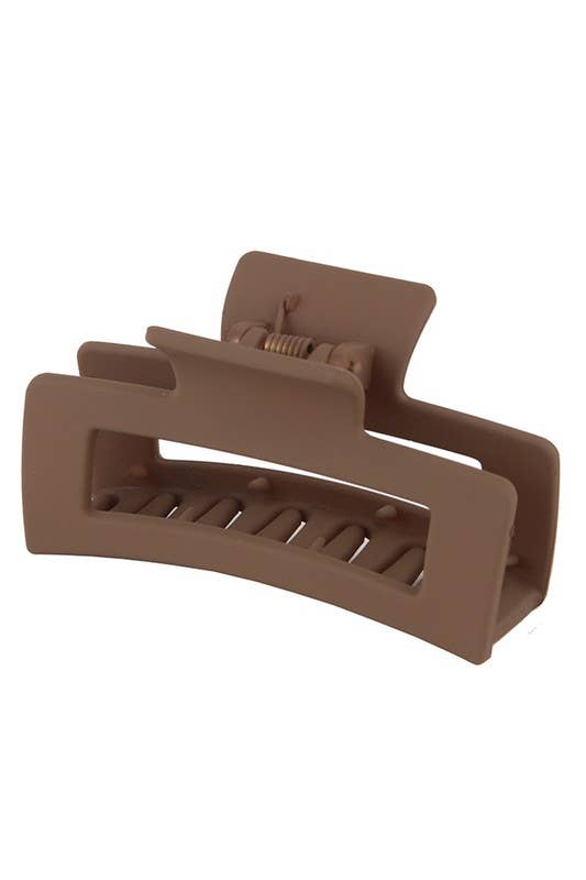 3.35" Minimalist Rectangle Hair Claw Clip: Brown