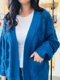 Checkered Textured Knit Cardi - Cobalt