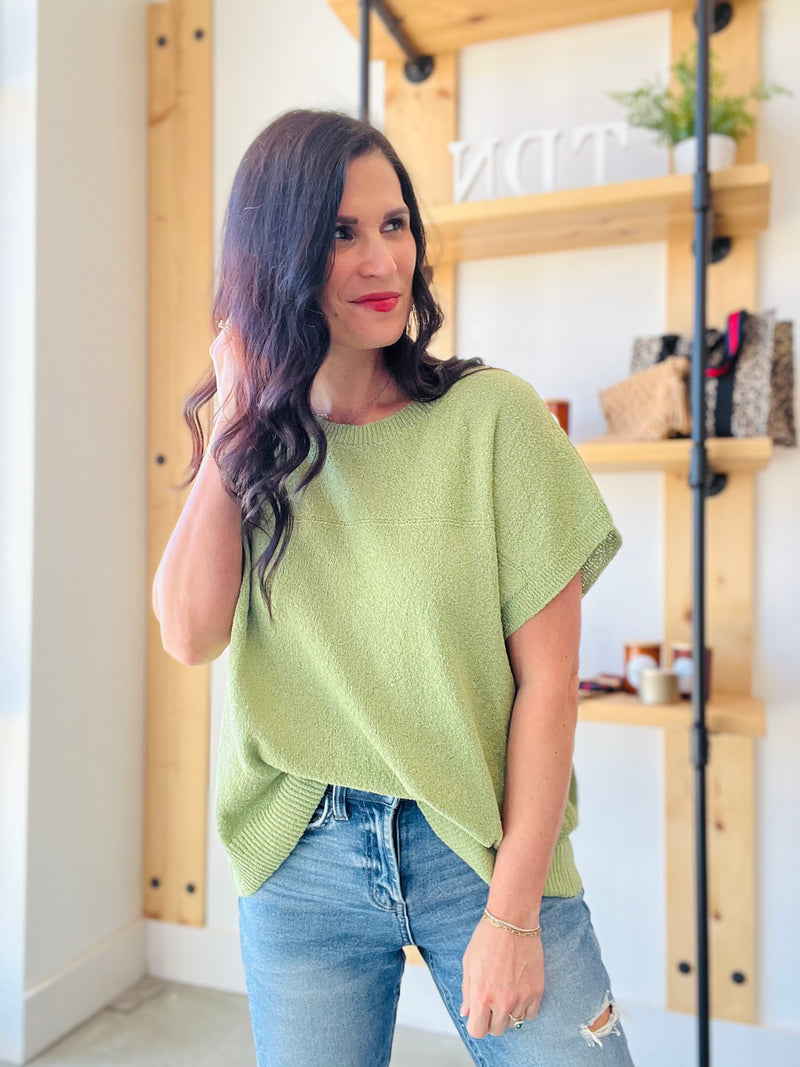 Textured Cap Sleeve Sweater Tank - Macha