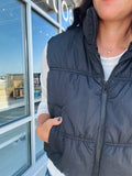 Cropped Puffer Vest - Black