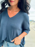 Drop Shoulder Half Sleeve Sweater - Teal