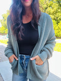 Chunky Ribbed Raw Seam Cardi - Emerald Blue
