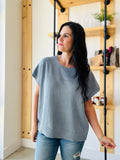 Textured Cap Sleeve Sweater Tank - Slate Blue