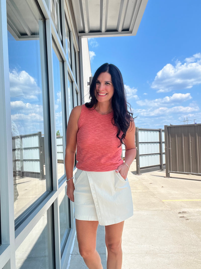 High Waist Wrap Denim Mini Skirt - Ecru