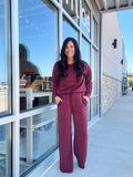 Techno Cupro Front Tie Wide Leg Pants - Maroon
