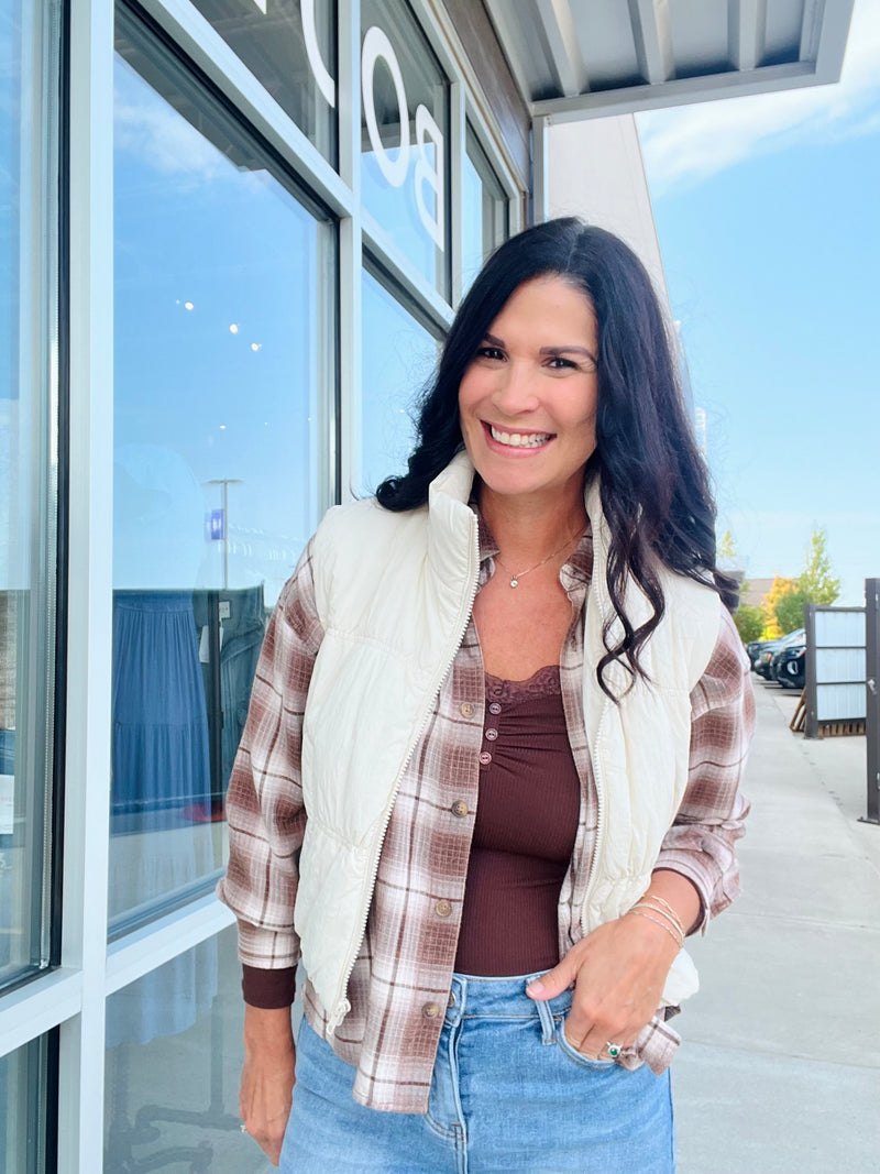 Cropped Puffer Vest - Ivory