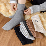 BOW EMBROIDERED CREW SOCKS - Light Grey