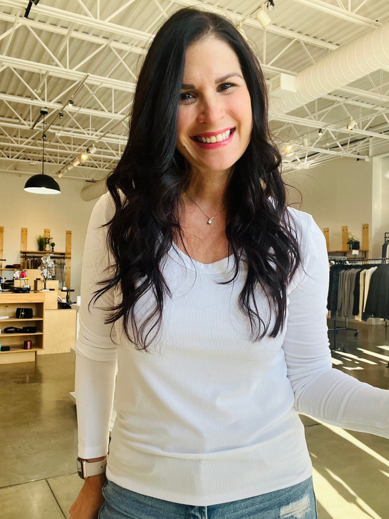 Basic Scoop Neck Long Sleeve Tee - Off White