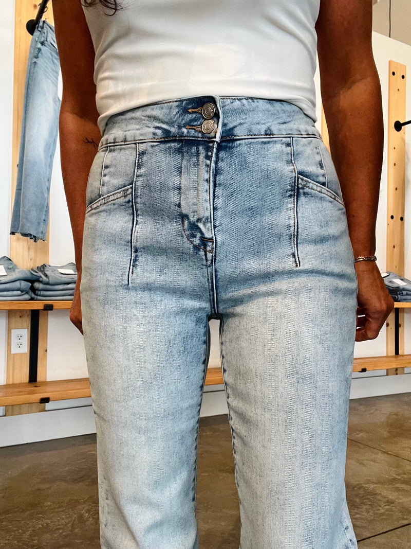 Mica High Rise Relaxed Flare With Double Button