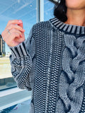 Washed Cable Sweater - Navy