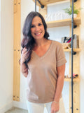 Contrast Stitch V Neck - Light Mocha