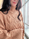Cable Knit Turtleneck Sweater in Camel