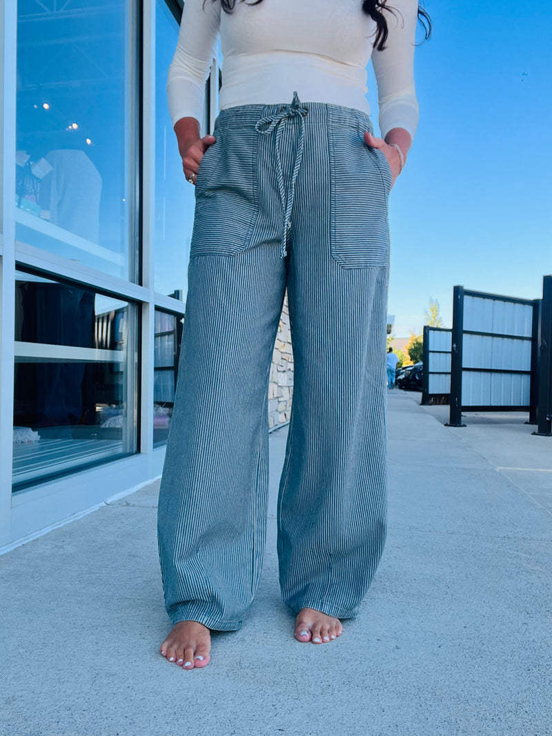 Stripe Tie Waist Denim