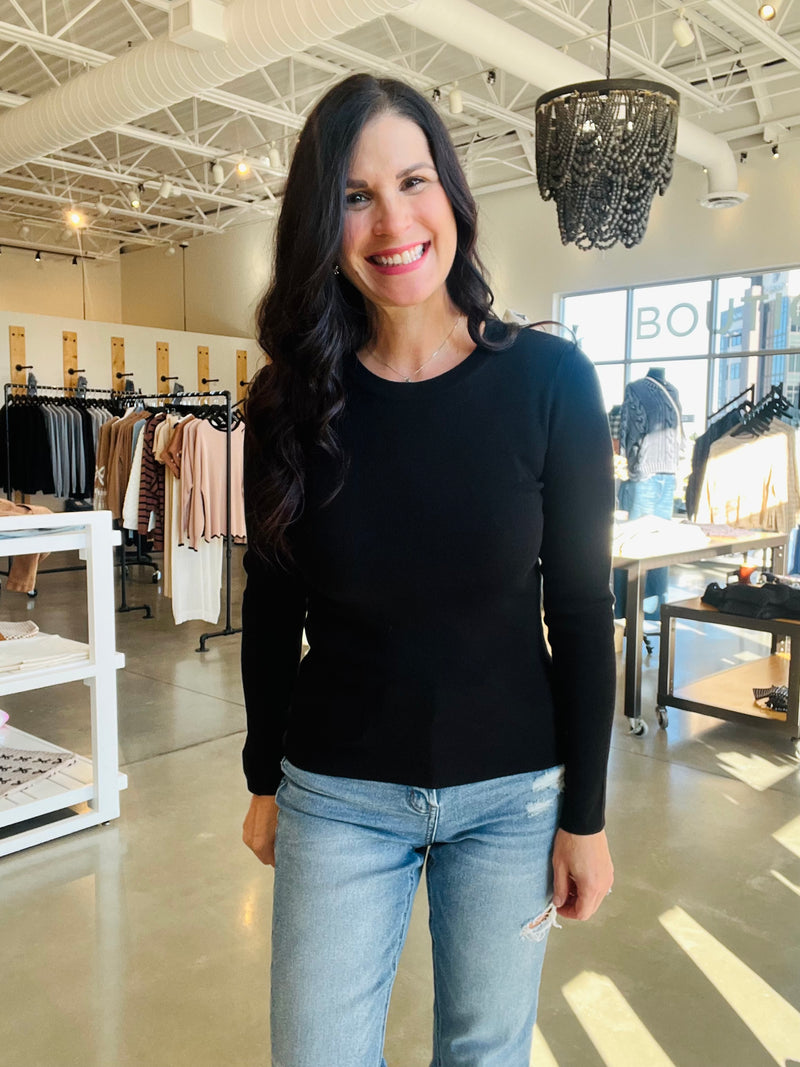 Rib Knit Solid Top - Black
