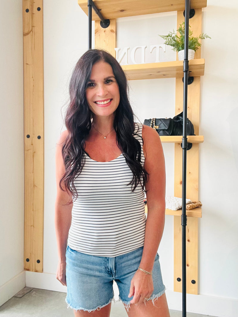 Double Lined Striped Tank - Dark Navy