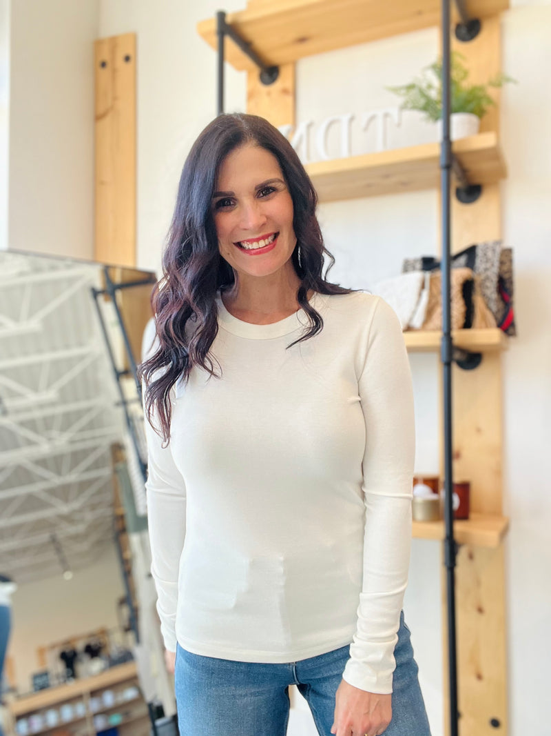 Round Neck Long Sleeve Top - Ivory