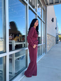 Techno Cupro Front Tie Wide Leg Pants - Maroon