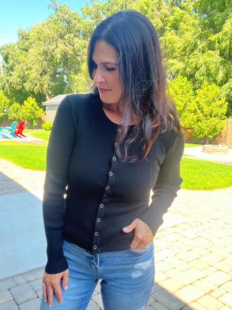 Snap Button Down Cardi - Black
