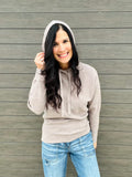 Mini Waffle Textured Pullover Hoodie - Mocha