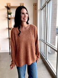 Textured Open Knit Sweater in Camel