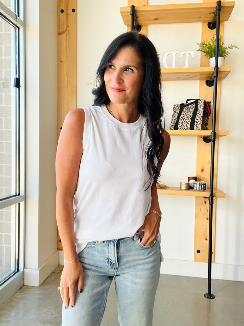 Notched Sleeveless Tank - White