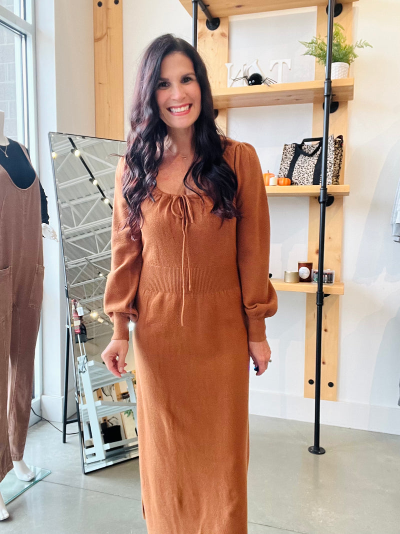 Puff Long Sleeve Dress in Camel
