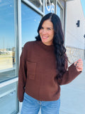 Mock Neck Pocket Detail Sweater - Chocolate Brown
