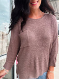Front Pocket 3/4 Sleeve Dolman Sweater - Cocoa