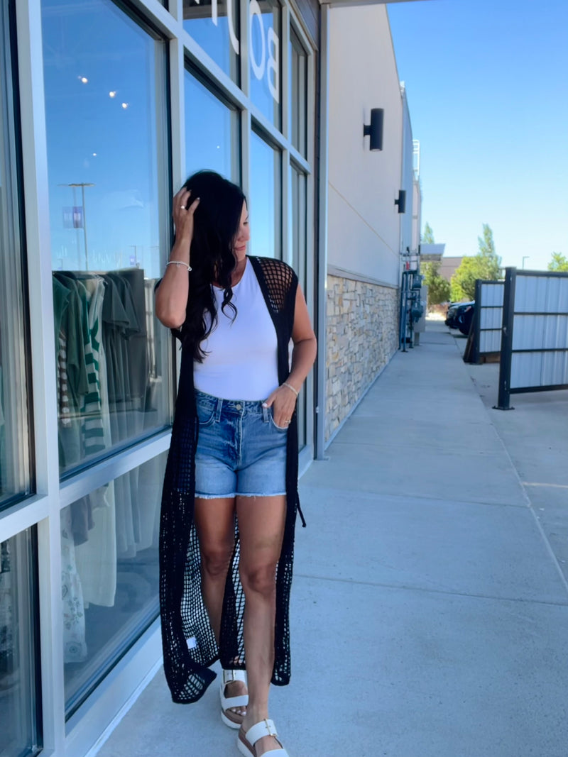 Open Weave Knit Front Tie Cardi