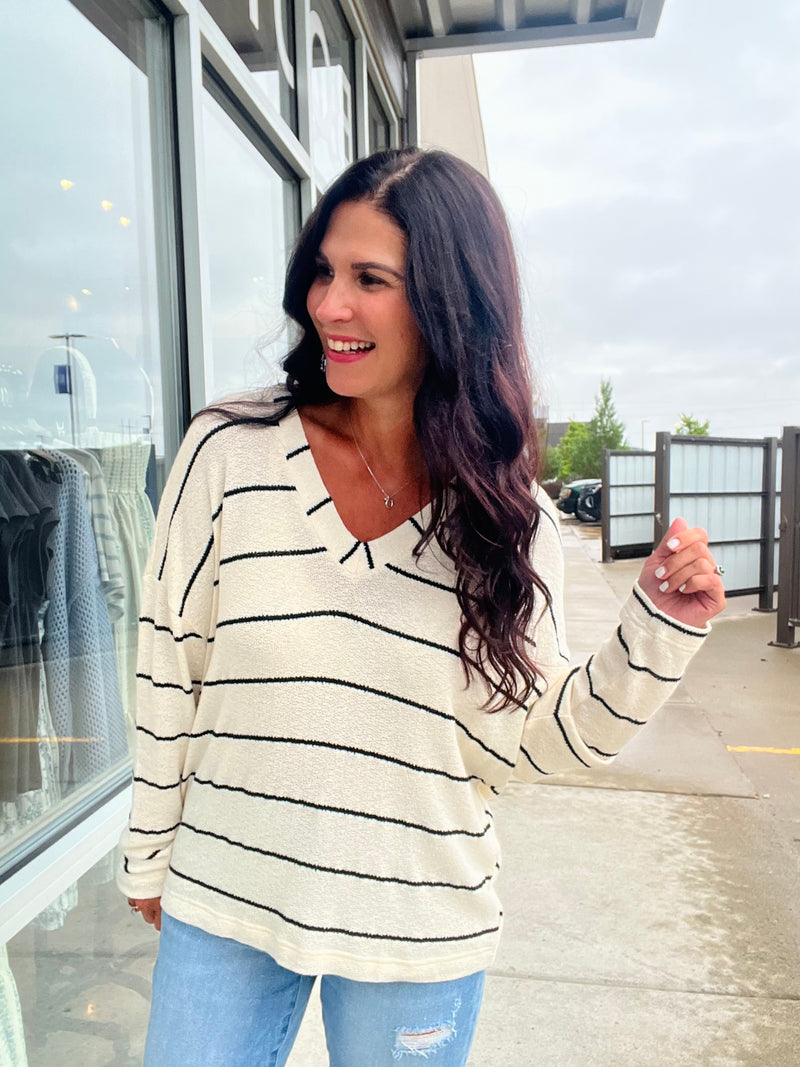 Stripe Long Sleeve Knit Top - Ivory