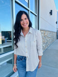 Stretchy Stripe Button Down Shirt - Mocha