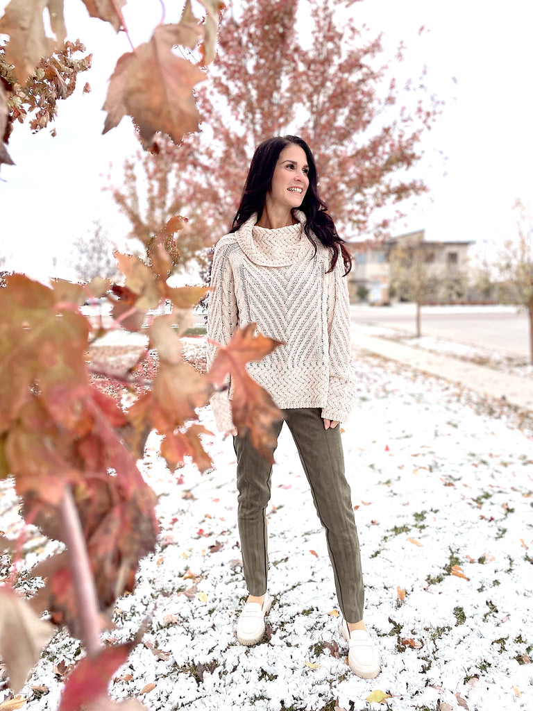 Slouchy Turtle Neck Cable Sweater