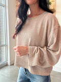 Solid Raw Edge Knit Top in Light Taupe