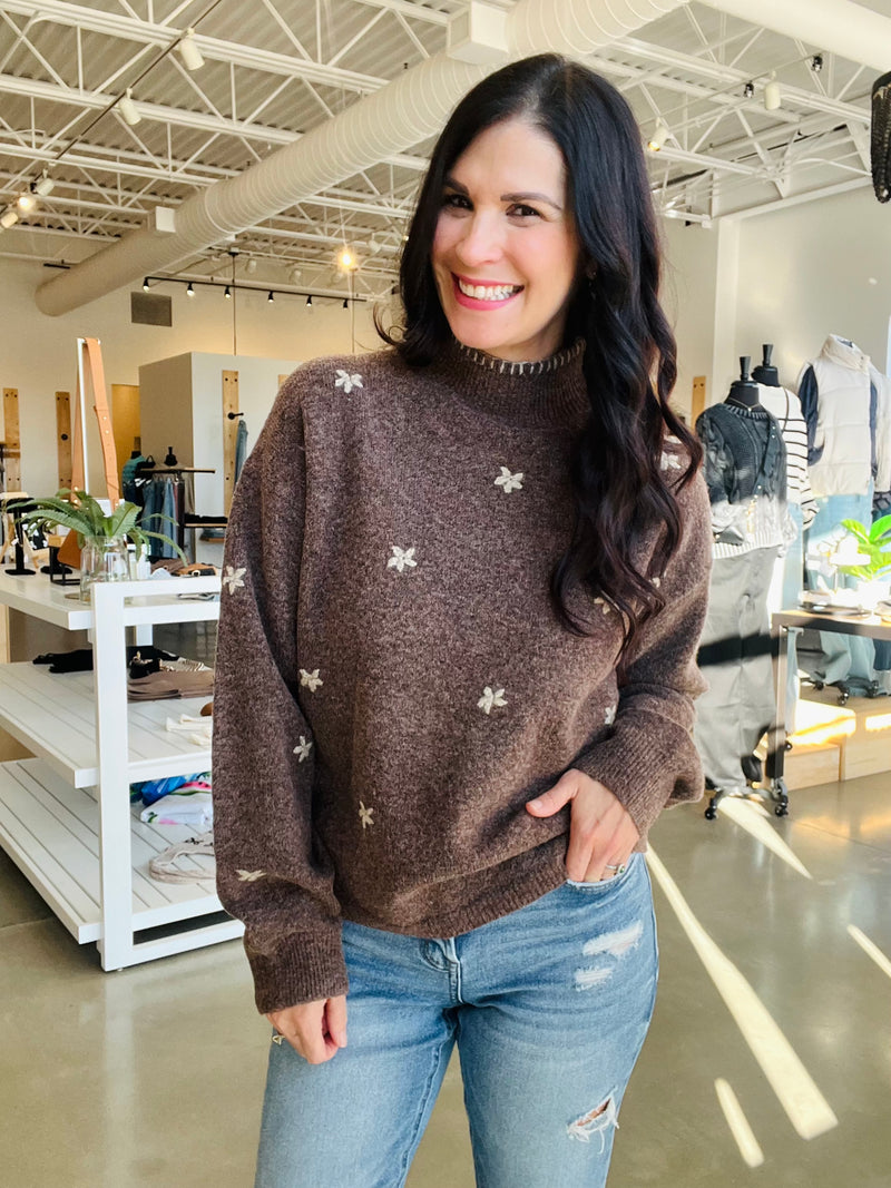 Floral Crochet Trim Sweater