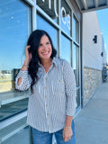 Stretchy Stripe Button Down Shirt - Charcoal