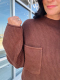 Mock Neck Pocket Detail Sweater - Chocolate Brown