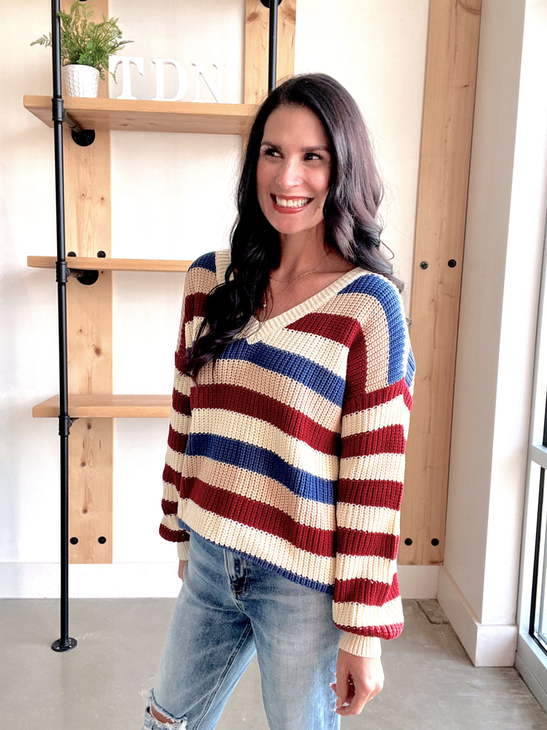 DOORBUSTER Multicolor Striped V-Neck Sweater